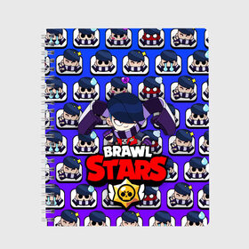 Тетрадь с принтом BRAWL STARS EDGAR в Ухте, 100% бумага | 48 листов, плотность листов — 60 г/м2, плотность картонной обложки — 250 г/м2. Листы скреплены сбоку удобной пружинной спиралью. Уголки страниц и обложки скругленные. Цвет линий — светло-серый
 | 8 bit | brawl stars | crow | crow phoenix. | leon | leon shark | бравл старс | браво старс | ворон | игра бравл | леон | леон шарк | оборотень