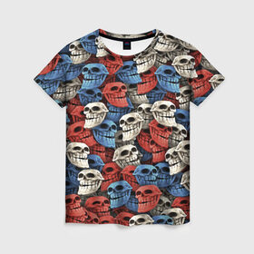 Женская футболка 3D с принтом Черепа троллей (триколор) в Ухте, 100% полиэфир ( синтетическое хлопкоподобное полотно) | прямой крой, круглый вырез горловины, длина до линии бедер | problem | trollface | мем | патриот | паттерн | тролль | флаг | череп