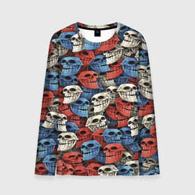 Мужской лонгслив 3D с принтом Черепа троллей (триколор) в Ухте, 100% полиэстер | длинные рукава, круглый вырез горловины, полуприлегающий силуэт | problem | trollface | мем | патриот | паттерн | тролль | флаг | череп