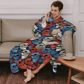 Плед с рукавами с принтом Черепа троллей (триколор) в Ухте, 100% полиэстер | Закругленные углы, все края обработаны. Ткань не мнется и не растягивается. Размер 170*145 | problem | trollface | мем | патриот | паттерн | тролль | флаг | череп