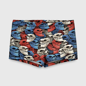 Детские купальные плавки 3D Черепа троллей (триколор): в Ухте, Полиэстер 85%, Спандекс 15% | Слитный крой, подклад по переду изделия, узкие бретели | problem | trollface | мем | патриот | паттерн | тролль | флаг | череп