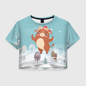 Женская футболка Crop-top 3D Танцующий бык: в Ухте, 100% полиэстер | круглая горловина, длина футболки до линии талии, рукава с отворотами | 2021 | 7 января | bull | newyear | santa | бык | быки | бычок | год быка | дед мороз | корова | новогодние каникулы | новогодние праздники | новый 2021 | новый год | новый год 2021 | рождество | сани | санта | санта клаус