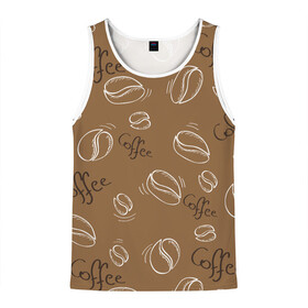 Мужская майка 3D с принтом Кофейный узор в Ухте, 100% полиэстер | круглая горловина, приталенный силуэт, длина до линии бедра. Пройма и горловина окантованы тонкой бейкой | Тематика изображения на принте: белый | кофе | кофейный | надпись | паттерн | узор