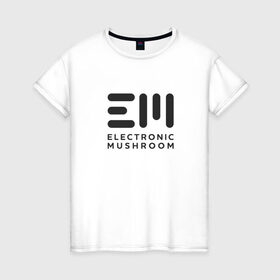Женская футболка хлопок с принтом Электронный Гриб Черный в Ухте, 100% хлопок | прямой крой, круглый вырез горловины, длина до линии бедер, слегка спущенное плечо | 