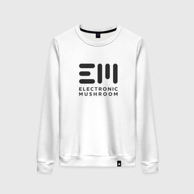 Женский свитшот хлопок с принтом Электронный Гриб Черный в Ухте, 100% хлопок | прямой крой, круглый вырез, на манжетах и по низу широкая трикотажная резинка  | 