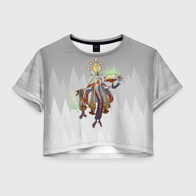 Женская футболка Crop-top 3D с принтом Worthy Heart hunter - владыка тьмы, чернокнижник в Ухте, 100% полиэстер | круглая горловина, длина футболки до линии талии, рукава с отворотами | worthy heart hunter | владыка тьмы | желтая шапка | магическая книга
