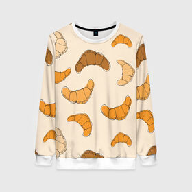 Женский свитшот 3D Круассаны - Вкусный узор: в Ухте, 100% полиэстер с мягким внутренним слоем | круглый вырез горловины, мягкая резинка на манжетах и поясе, свободная посадка по фигуре | еда | завтрак | круассан | оранжевый | паттерн | рогалики | сладости | узор | фастфуд