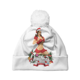 Шапка 3D c помпоном с принтом Christmas Party в Ухте, 100% полиэстер | универсальный размер, печать по всей поверхности изделия | christmas | merry christmas | дед мороз | ёлка | зима | мороз | новый год | подарок | праздник | рождество | с новым годом | санта клаус | снегурочка | снежинки