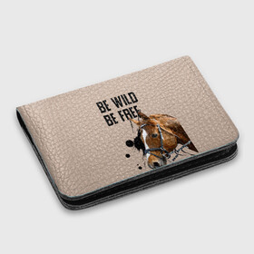 Картхолдер с принтом с принтом Be wild be free в Ухте, натуральная матовая кожа | размер 7,3 х 10 см; кардхолдер имеет 4 кармана для карт; | horse | horseshoe | акварель | головалошади | грива | жеребец | животные | конь | лошадь | лошадьскрыльями | подкова | природа | рисуноккрасками