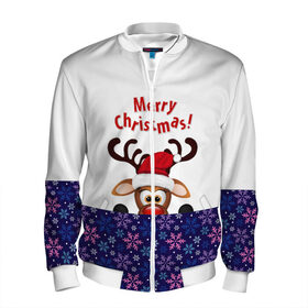 Мужской бомбер 3D с принтом Новогодний Олень в Ухте, 100% полиэстер | застегивается на молнию, по бокам два кармана без застежек, по низу бомбера и на воротнике - эластичная резинка | 