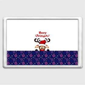 Магнит 45*70 с принтом Новогодний Олень в Ухте, Пластик | Размер: 78*52 мм; Размер печати: 70*45 | 