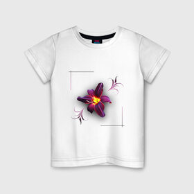 Детская футболка хлопок с принтом Flower Цветок в Ухте, 100% хлопок | круглый вырез горловины, полуприлегающий силуэт, длина до линии бедер | желтый | узор | феолетовый цветок | цветочный