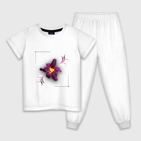 Детская пижама хлопок с принтом Flower Цветок в Ухте, 100% хлопок |  брюки и футболка прямого кроя, без карманов, на брюках мягкая резинка на поясе и по низу штанин
 | желтый | узор | феолетовый цветок | цветочный