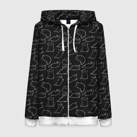 Женская толстовка 3D на молнии Cats: в Ухте, 100% полиэстер | длина до линии бедра, манжеты и пояс оформлены мягкой тканевой резинкой, двухслойный капюшон со шнурком для регулировки, спереди молния, по бокам два кармана | cats. black | doodle | белое | забавно | кот | котики | кошки | милое | минимализм | черное