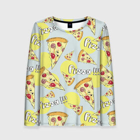 Женский лонгслив 3D Узор Куски пиццы: в Ухте, 100% полиэстер | длинные рукава, круглый вырез горловины, полуприлегающий силуэт | еда | желтый | кусок | паттерн | пеперони | пицца | узор | фастфуд