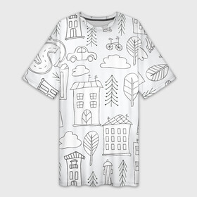 Платье-футболка 3D с принтом Нарисованный город в Ухте,  |  | белый | город | городской | дудлинг | нарисованный | серый | узор