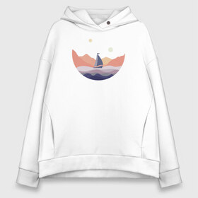 Женское худи Oversize хлопок с принтом Яхта в океане в Ухте, френч-терри — 70% хлопок, 30% полиэстер. Мягкий теплый начес внутри —100% хлопок | боковые карманы, эластичные манжеты и нижняя кромка, капюшон на магнитной кнопке | лодка | море | океан | путешествия | яхта | яхтинг