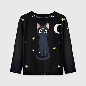 Детский лонгслив 3D с принтом Луна в Ухте, 100% полиэстер | длинные рукава, круглый вырез горловины, полуприлегающий силуэт
 | sailor moon. кот луна | кот | кошка | луна | сейлор мун | сейлормун