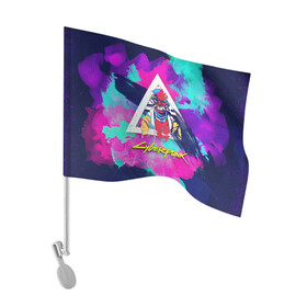 Флаг для автомобиля с принтом Cyberpunk 2077 в Ухте, 100% полиэстер | Размер: 30*21 см | demon | fangs. | paint | triangle | демон | клыки | краски | треугольник