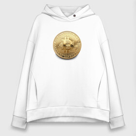 Женское худи Oversize хлопок с принтом BITCOIN в Ухте, френч-терри — 70% хлопок, 30% полиэстер. Мягкий теплый начес внутри —100% хлопок | боковые карманы, эластичные манжеты и нижняя кромка, капюшон на магнитной кнопке | bitcoin | btc | биткоин | валюта | деньги | криптовалюта