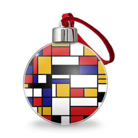 Ёлочный шар с принтом Color blocking в Ухте, Пластик | Диаметр: 77 мм | Тематика изображения на принте: geometry | retro | retro style | stripes | urban | vintage | абстракция | винтаж | геометрические | геометрия | городской | девяностые | искусство | клетка | колор блок | линии | мондриан | полосатый | полоска | полосы