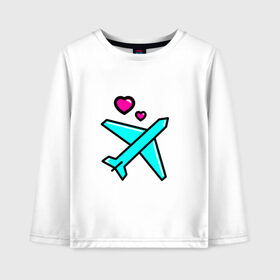 Детский лонгслив хлопок с принтом Влюбленный самолет в Ухте, 100% хлопок | круглый вырез горловины, полуприлегающий силуэт, длина до линии бедер | 14 февраля | 8 марта | влюбленные | любовь | путешествие. | самолет