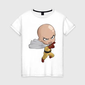 Женская футболка хлопок с принтом Сайтама чиби в Ухте, 100% хлопок | прямой крой, круглый вырез горловины, длина до линии бедер, слегка спущенное плечо | anime | one punch man | аниме | анимэ | бэнг | ван панч мэн | ванпанчмен | генос | сайтама | соник | супер герой | торнадо | уан панч мен