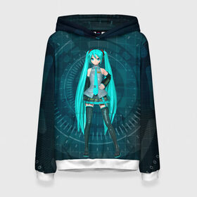Женская толстовка 3D с принтом Мику Хацуне в Ухте, 100% полиэстер  | двухслойный капюшон со шнурком для регулировки, мягкие манжеты на рукавах и по низу толстовки, спереди карман-кенгуру с мягким внутренним слоем. | hatsune | miku | vocaloid | вокалоид | мику | мику хацунэ | хацуне
