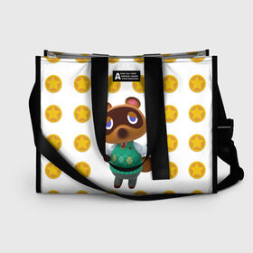 Сумка-шоппер 3D с принтом Animal crossing - Nook в Ухте, 100% полиэстер | застегивается на металлическую кнопку; внутренний карман застегивается на молнию. Стенки укреплены специальным мягким материалом, чтобы защитить содержимое от несильных ударов
 | animal crossing | nook | детский | желтый | игра | компьютерный | кроссинг | монеты | нок | нук | персонаж | подарок | том нук | узор | энимал кросинг