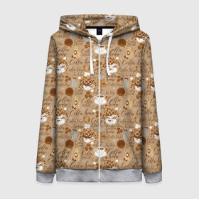 Женская толстовка 3D на молнии с принтом Кофейня в Ухте, 100% полиэстер | длина до линии бедра, манжеты и пояс оформлены мягкой тканевой резинкой, двухслойный капюшон со шнурком для регулировки, спереди молния, по бокам два кармана | americano | cappuccino | chocolate | coffee | espresso | mocha | mokkachino | бариста | бармен | капучино | кофе | кофевар | кофейные зерна | кофейня | кружка кофе | моккачино | мокко | нескафе | чай | чашка кофе | шоколад | эс