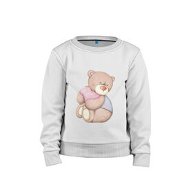 Детский свитшот хлопок с принтом Мишка с сердечком в Ухте, 100% хлопок | круглый вырез горловины, эластичные манжеты, пояс и воротник | акварель | карандашом | косолапый | медведь | сердечки