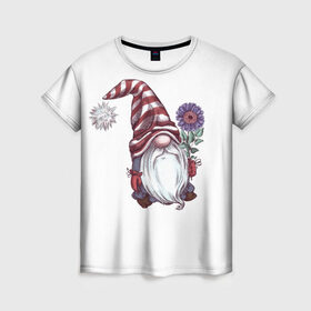 Женская футболка 3D Галантный джентельмен: в Ухте, 100% полиэфир ( синтетическое хлопкоподобное полотно) | прямой крой, круглый вырез горловины, длина до линии бедер | влюбленные | гном | день валентина | джентльмен | парные | парочки | цветы