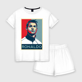 Женская пижама с шортиками хлопок с принтом CRISTIANO RONALDO в Ухте, 100% хлопок | футболка прямого кроя, шорты свободные с широкой мягкой резинкой | cristiano | football | game | italy | juventus | portugal | real madrid | ronaldo | sport | арт | игрок | криштиану | португалия | постер | реал | роналду | спорт | футбол | ювентус