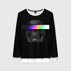 Женский свитшот 3D с принтом Череп в Ухте, 100% полиэстер с мягким внутренним слоем | круглый вырез горловины, мягкая резинка на манжетах и поясе, свободная посадка по фигуре | dark | голова | градиент | металл | металлический череп | минимализм | панк | рок | тьма | череп | черепа