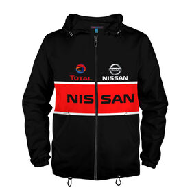 Мужская ветровка 3D с принтом Nissan в Ухте, 100% полиэстер | подол и капюшон оформлены резинкой с фиксаторами, два кармана без застежек по бокам, один потайной карман на груди | car | logo | nissan | total | авто | автомобиль | значок | логотип | машина | надпись | ниссан | полосы | текст | тотал | узоры | форма