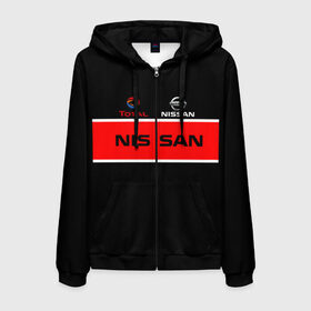 Мужская толстовка 3D на молнии с принтом Nissan в Ухте, 100% полиэстер | длина до линии бедра, манжеты и пояс оформлены мягкой тканевой резинкой, двухслойный капюшон со шнурком для регулировки, спереди молния, по бокам два кармана | car | logo | nissan | total | авто | автомобиль | значок | логотип | машина | надпись | ниссан | полосы | текст | тотал | узоры | форма