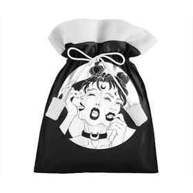 Подарочный 3D мешок с принтом Dark moon в Ухте, 100% полиэстер | Размер: 29*39 см | sailor moon | аниме | девушка | демон | клыки | луна | сейлор мун | суккуб | черно белый