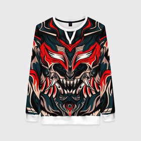 Женский свитшот 3D с принтом Черный самурай в Ухте, 100% полиэстер с мягким внутренним слоем | круглый вырез горловины, мягкая резинка на манжетах и поясе, свободная посадка по фигуре | абстракция | демон | монстр | орнамент | рисунок | самурай | череп