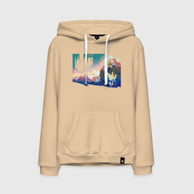 Мужская толстовка с принтом Лес светлячков в Ухте, френч-терри, мягкий теплый начес внутри (100% хлопок) | карман-кенгуру, эластичные манжеты и нижняя кромка, капюшон с подкладом и шнурком | fantasy | лес | рисунок | сказочные существа | фэнтези