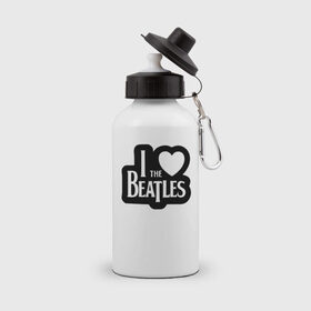 Бутылка спортивная с принтом I love Beatles - Я люблю Битлз в Ухте, металл | емкость — 500 мл, в комплекте две пластиковые крышки и карабин для крепления | Тематика изображения на принте: beatles | lennon | music | rock | the | битлз | битломан | битлы | всемирный день | группа | известный | леннон | ливерпуль | любитель | люблю | любовь | маккартни | музыка | музыкант | нравится | популярный | ринго