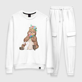 Женский костюм хлопок с принтом Медведица в Ухте, 100% хлопок | на свитшоте круглая горловина, мягкая резинка по низу. Брюки заужены к низу, на них два вида карманов: два 