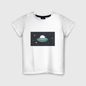 Детская футболка хлопок с принтом UFO в Ухте, 100% хлопок | круглый вырез горловины, полуприлегающий силуэт, длина до линии бедер | звезды | космос | летающая тарелка | мерцание | метеориты