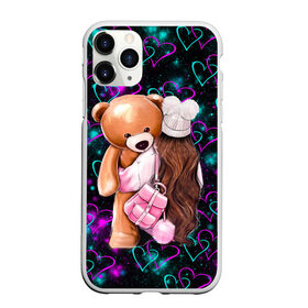 Чехол для iPhone 11 Pro матовый с принтом Девушка с Мишкой в Ухте, Силикон |  | Тематика изображения на принте: 14 февраля | love | валентинов день | влюбленные | девушке | день валентина | день влюбленных | жена | заяц | котейка | котики | кошачья любовь | лайки | лапки | любимому | любовь | мем | милота | мишка