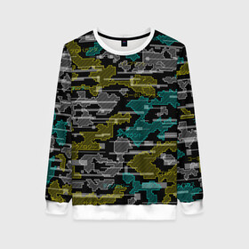 Женский свитшот 3D с принтом Futuristic Camo в Ухте, 100% полиэстер с мягким внутренним слоем | круглый вырез горловины, мягкая резинка на манжетах и поясе, свободная посадка по фигуре | cyberpunk | glitch | глитч | камуфляж | киберпанк | футуристичный