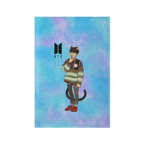 Обложка для паспорта матовая кожа BTS Cat: в Ухте, натуральная матовая кожа | размер 19,3 х 13,7 см; прозрачные пластиковые крепления | bts | k pop | kpop | rm | аниме | бтс | ви | джей хоуп | джонгук | кпоп | сюга | чимин | чин | япония