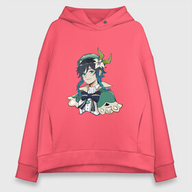 Женское худи Oversize хлопок с принтом Милый Венти в Ухте, френч-терри — 70% хлопок, 30% полиэстер. Мягкий теплый начес внутри —100% хлопок | боковые карманы, эластичные манжеты и нижняя кромка, капюшон на магнитной кнопке | арт | белая лилия | венти | рисунок