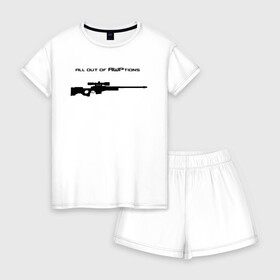Женская пижама с шортиками хлопок с принтом AWP в Ухте, 100% хлопок | футболка прямого кроя, шорты свободные с широкой мягкой резинкой | awp | breeki | cheeki | counter | cs | easy | everyday | ez | gg | go | just | katka | kill | knife | lemon | luck | mid | no | one | plant | pz | rush | shot | skill | smoke | squeeze | strike | wp | вп | гг | изи | катка | контра