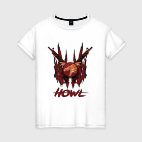Женская футболка хлопок с принтом Howl (Вой) в Ухте, 100% хлопок | прямой крой, круглый вырез горловины, длина до линии бедер, слегка спущенное плечо | asimov | beast | counter | counter strike | cs | easy | ez | gg | ggwp | global | go | gradient | howl | hyper | kill | offensive | one | shot | smoke | strike | азимов | вой | градиент | зверь | контра | лого | логотип | скоростн