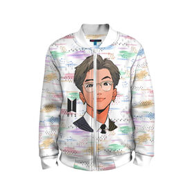 Детский бомбер 3D с принтом BTS в Ухте, 100% полиэстер | застегивается на молнию, по бокам два кармана без застежек, мягкие манжеты, по низу бомбера и на воротнике — эластичная резинка | bts | k pop | kpop | rm | аниме | бтс | ви | джей хоуп | джонгук | кпоп | сюга | чимин | чин | япония