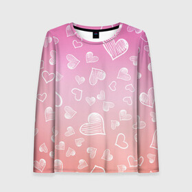 Женский лонгслив 3D с принтом Сердечки в Ухте, 100% полиэстер | длинные рукава, круглый вырез горловины, полуприлегающий силуэт | 8 марта | love | девочки | женская | любовь | подружке | сердечки